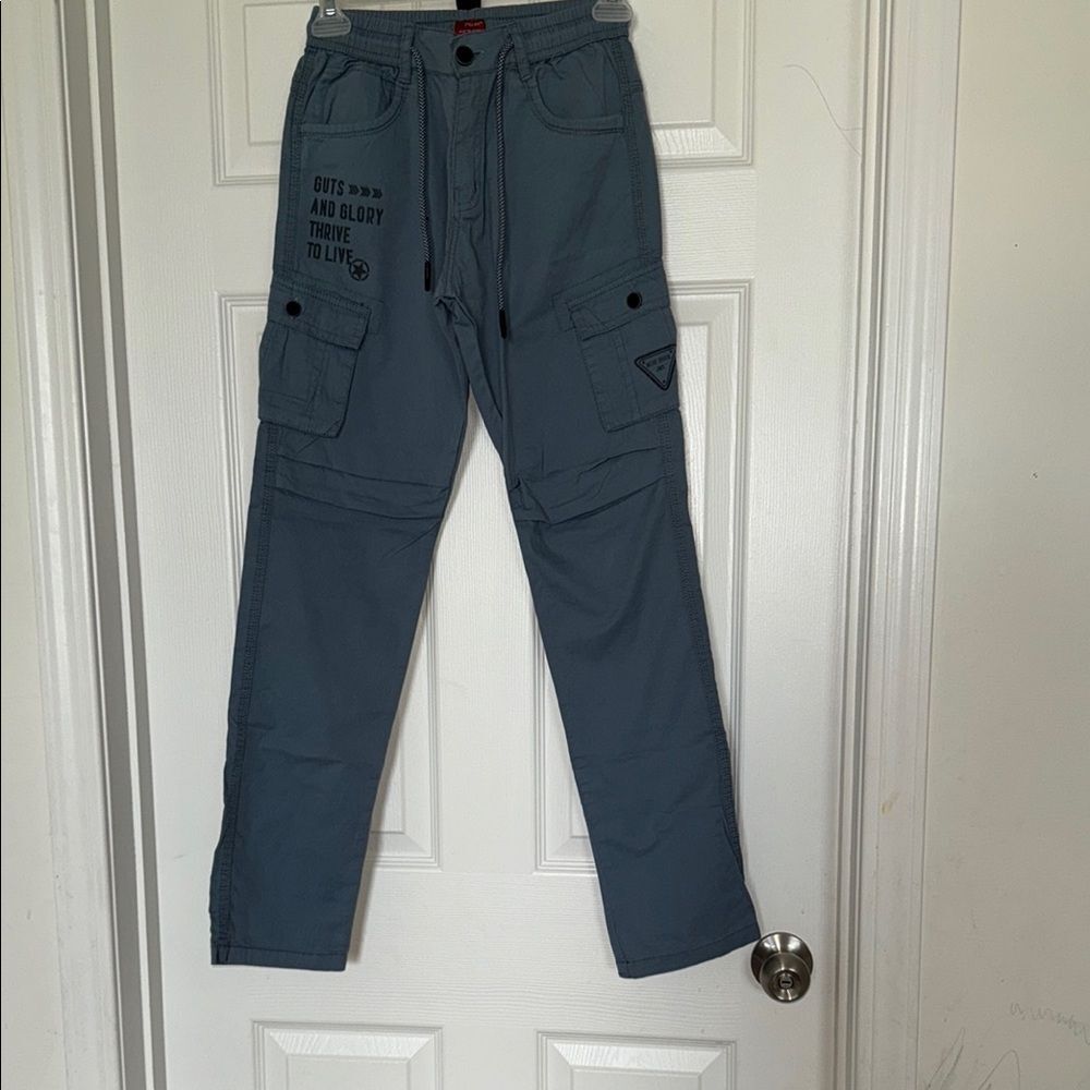 Boys 13-14 Blue Casual Pants elastic waist with drawstring NWOT